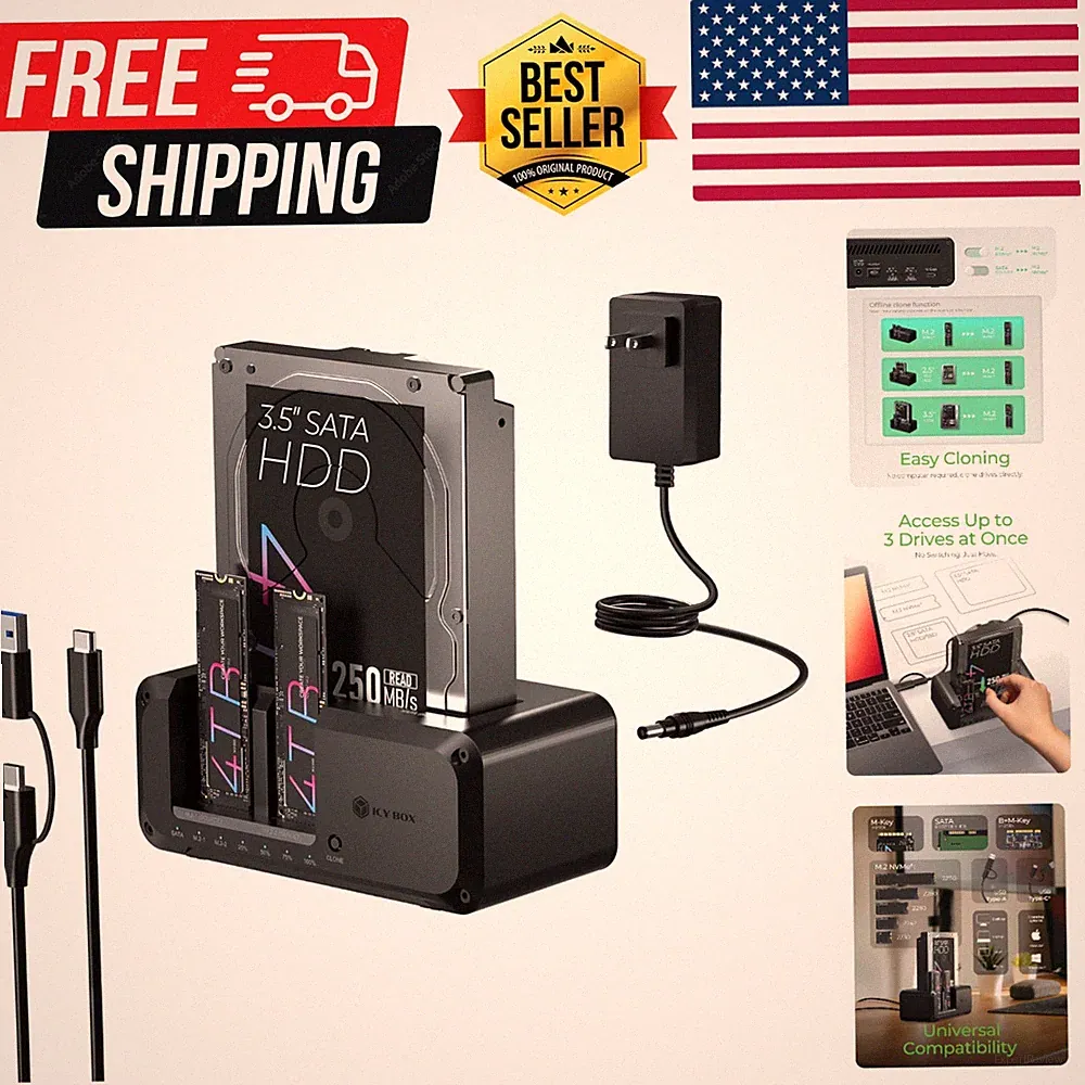 M.2 NVMe & SATA SSD/HDD Hard Drive Docking Station, USB-C 10Gbps NVMe Cloner&...