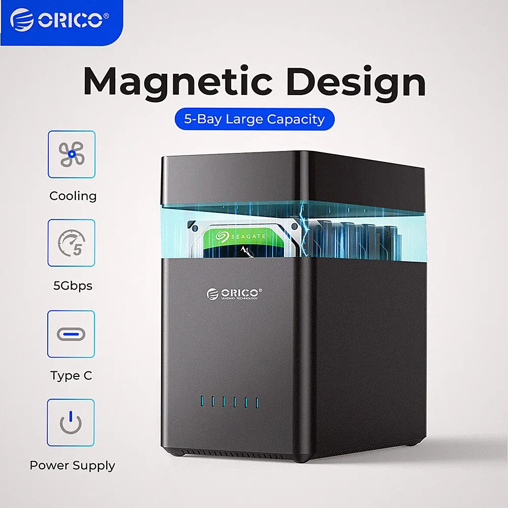 ORICO Type C 5 Bay Hard Drive Enclosure 3.5" SATA HDD Docking Station