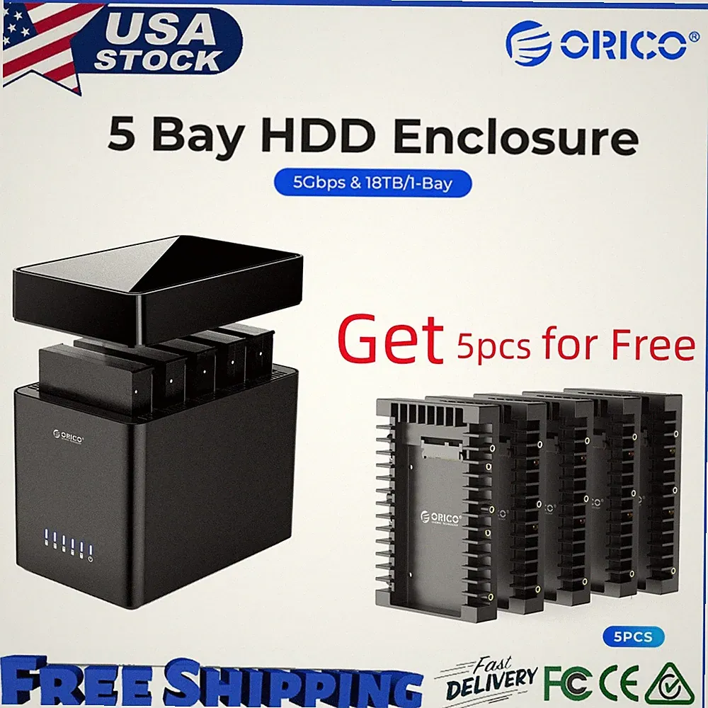 ORICO USB3.0/Type C 2/5 Bay Hard Drive Enclosure 3.5" SATA HDD DockingStation